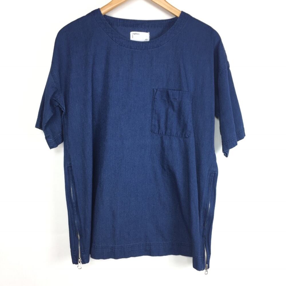 Urban Outfitters Your Neighbors Denim Chambray Shirt Short Sleeve Top Blue XS